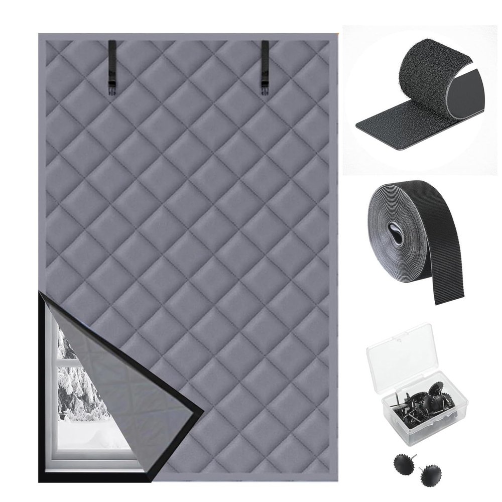 Winter Window Insulation Kit, Thermal Oxford Fabric and Cotton Cover, Gray, 34 x 59 in (85 x 150 cm)