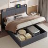 Upholstered Bed Frame 160 x 200 cm with Storage, USB Port and Slatted Base, Gray Linen, No Mattress view 1