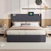 Upholstered Bed Frame 160 x 200 cm with Storage, USB Port and Slatted Base, Gray Linen, No Mattress view 3
