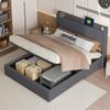 Upholstered Bed Frame 160 x 200 cm with Storage, USB Port and Slatted Base, Gray Linen, No Mattress view 4