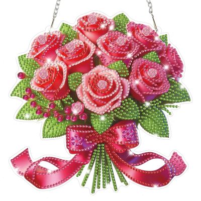 Lxmsja Pink Rose 5D Diamond Painting Hanging Ornament Kit