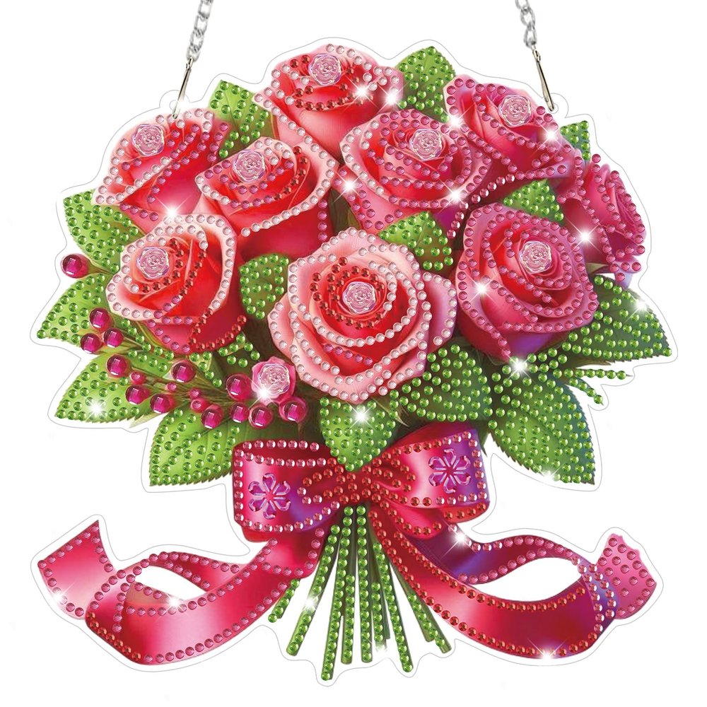 Lxmsja Pink Rose 5D Diamond Painting Hanging Ornament Kit