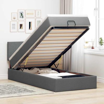 Upholstered Bed with Mattress and Topper, Dark Gray, 80 x 200 cm