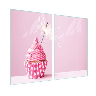 SFArt Tempered Glass Stove Cover & Cutting Board, 2-Piece, 45 x 52 cm, Hygienic & Non-Slip, for Induction and Glass-Ceramic Cooktops – Pink Cupcake