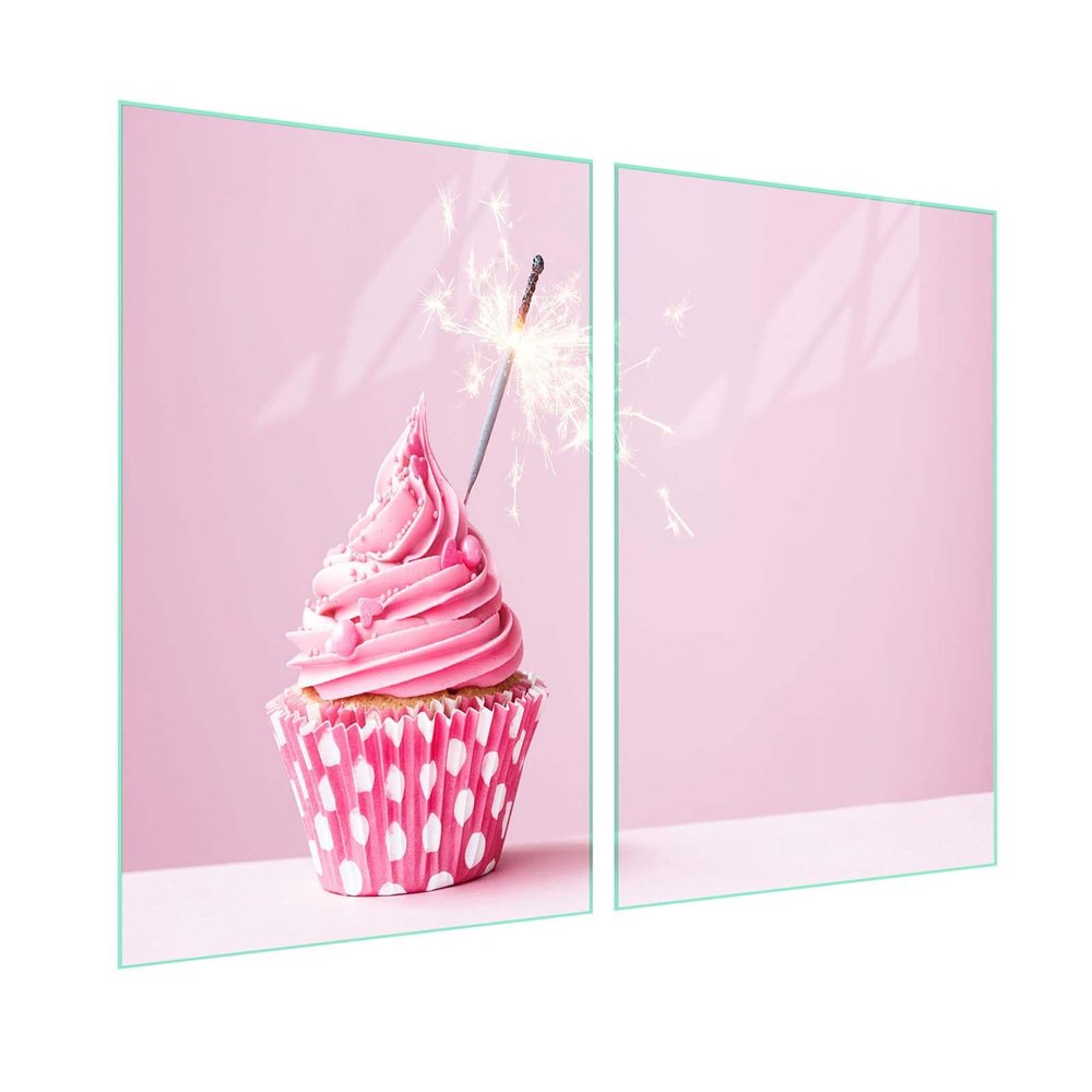 SFArt Tempered Glass Stove Cover & Cutting Board, 2-Piece, 45 x 52 cm, Hygienic & Non-Slip, for Induction and Glass-Ceramic Cooktops – Pink Cupcake