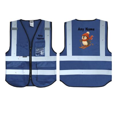 UNIGIFT Customizable High-Visibility Safety Vest with Penguin-Penguin, 3M Reflective Tape, Blue, XXL/3XL
