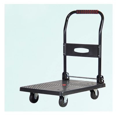 Sturdy Foldable Plastic Platform Cart with Quiet Wheels and Folding Handle for Offices, Bookstores, and Libraries