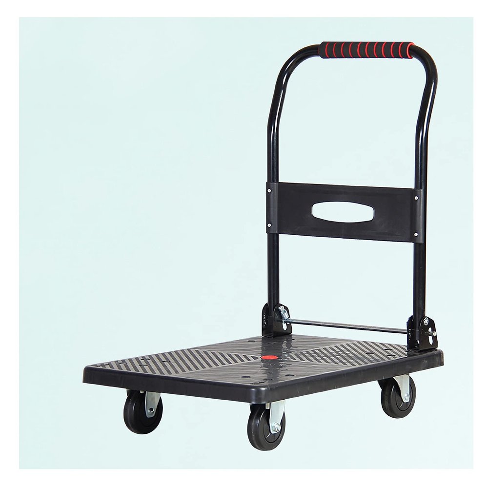 Sturdy Foldable Plastic Platform Cart with Quiet Wheels and Folding Handle for Offices, Bookstores, and Libraries