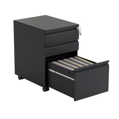 Mobile Metal Filing Cabinet with 3 Lockable Drawers for Under-Desk Use, Fully Assembled with Casters, Black