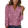 Women's Silver Long-Sleeve Sequin Top with V-Neck view 1