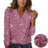 Women's Silver Long-Sleeve Sequin Top with V-Neck view 2