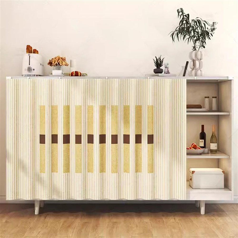 Wokuaile Self-Adhesive Cabinet Curtain for Kitchen, Washable Dustproof Privacy Curtain, Beige Yellow, W40 x H70 cm
