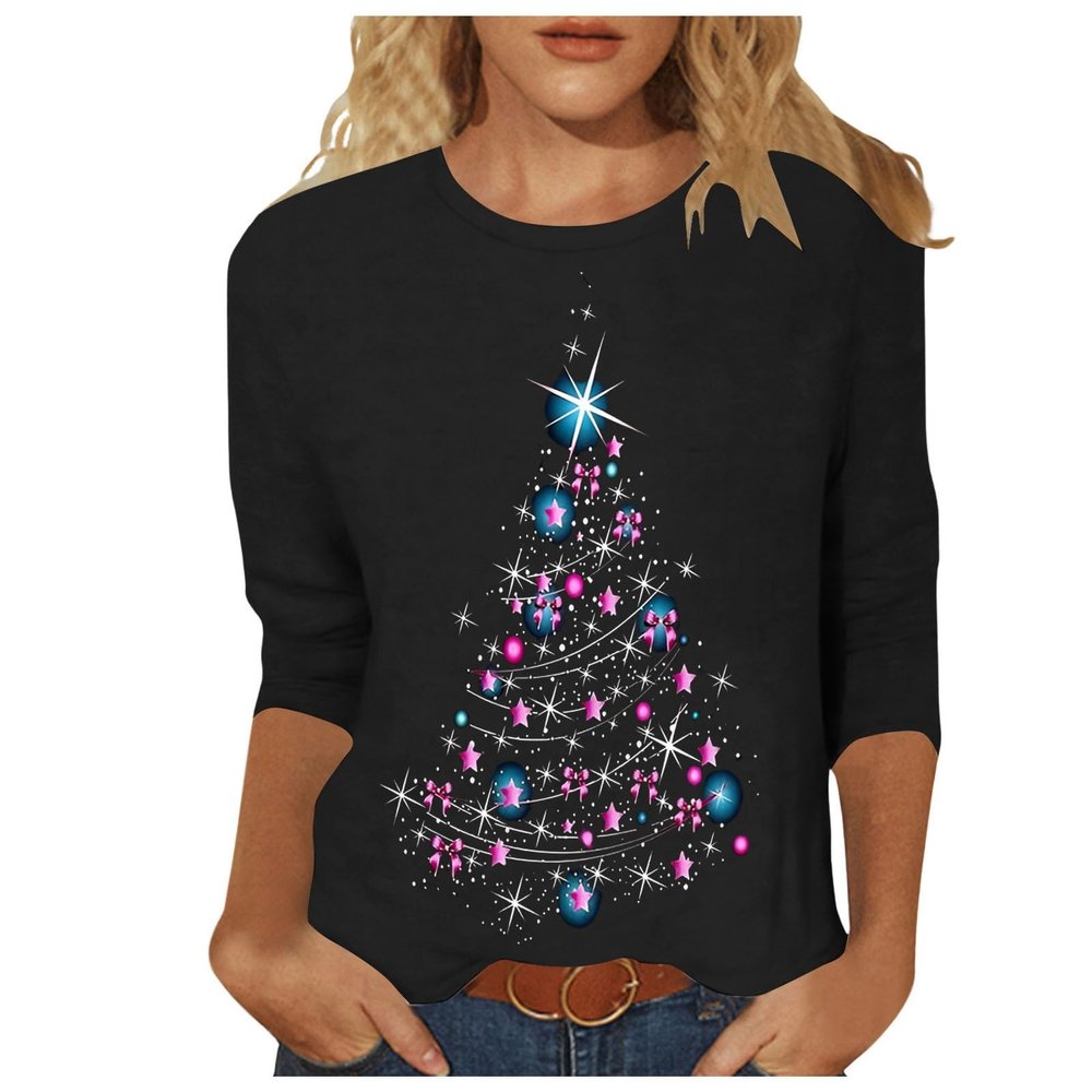 Women's Christmas Shirt with 3/4 Sleeves and Crew Neck