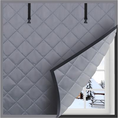 Thermal Insulating Window Curtain for Winter, Oxford Fabric & Cotton, Gray, 63 x 79 in/160 x 200 cm