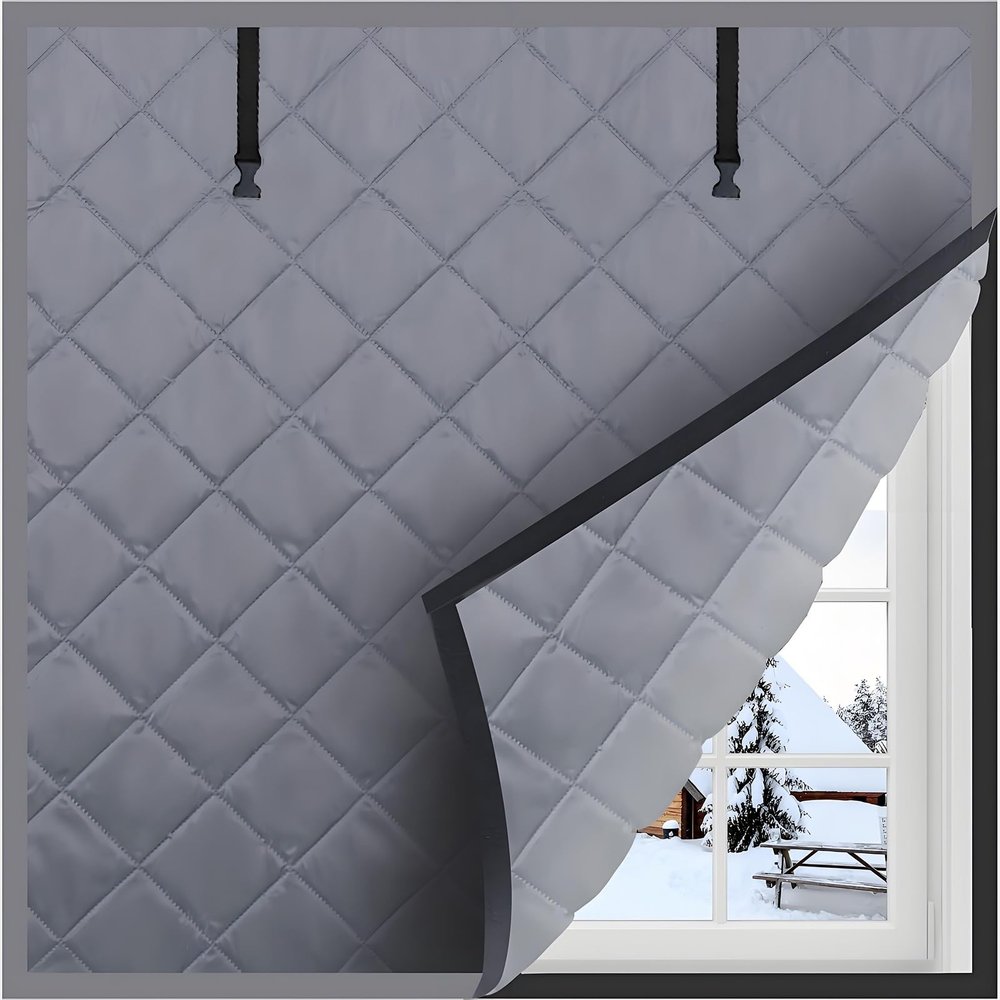 Thermal Insulating Window Curtain for Winter, Oxford Fabric & Cotton, Gray, 63 x 79 in/160 x 200 cm