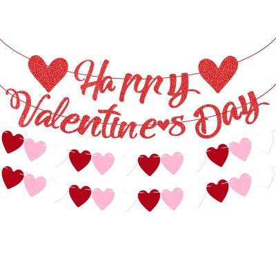 Red and Pink Heart Garland for Valentine's Day Decoration