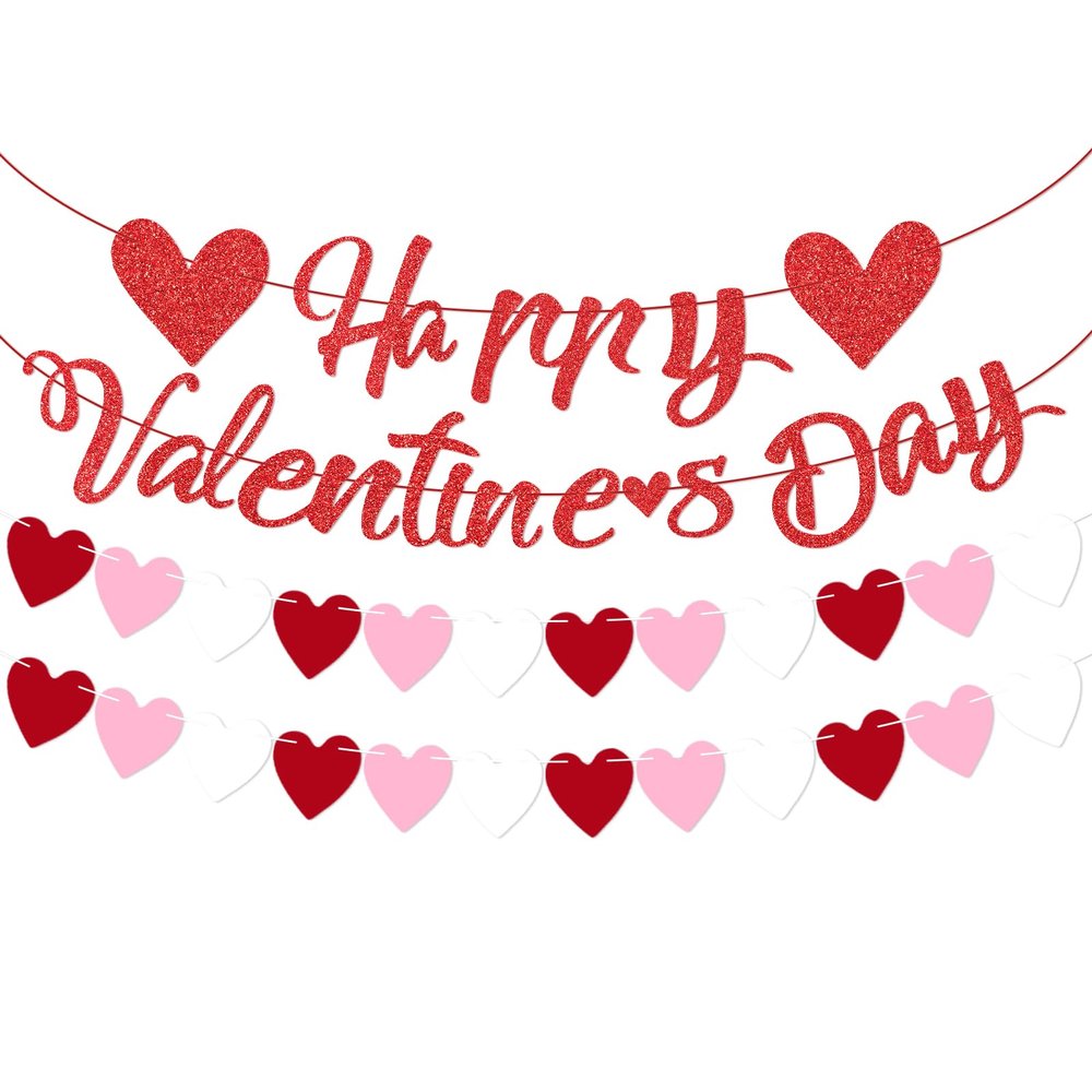 Red and Pink Heart Garland for Valentine's Day Decoration
