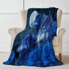 Blue Cozy Throw Blanket, 220 x 240 cm, Flannel Fleece, Wolves and Roses view 2