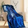 Blue Cozy Throw Blanket, 220 x 240 cm, Flannel Fleece, Wolves and Roses view 3