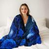 Blue Cozy Throw Blanket, 220 x 240 cm, Flannel Fleece, Wolves and Roses view 4