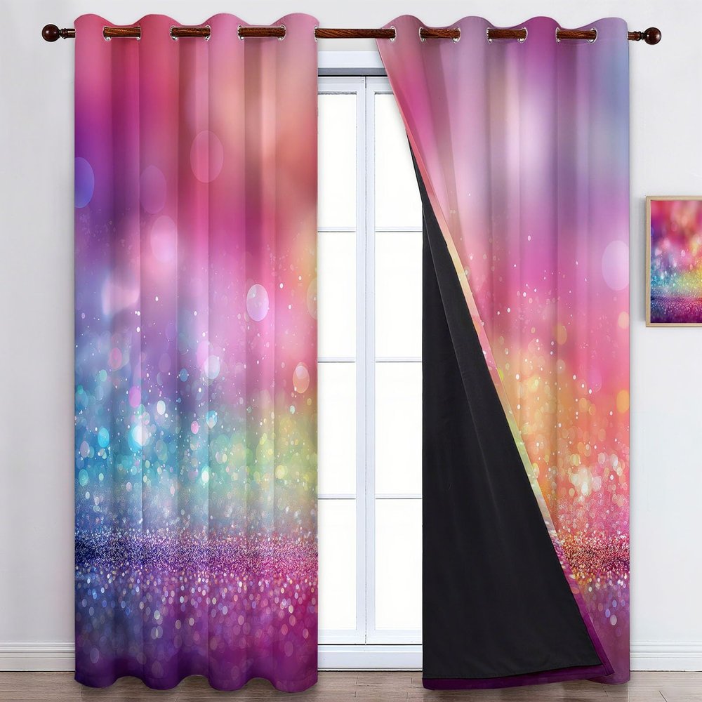 Rainbow Gradient Sequin Blackout Curtains, 2-Piece Set, 110 x 215 cm