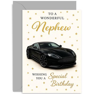 Birthday Card for Nephew with Luxury Black Sports Car Design