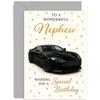 Birthday Card for Nephew with Luxury Black Sports Car Design view 1