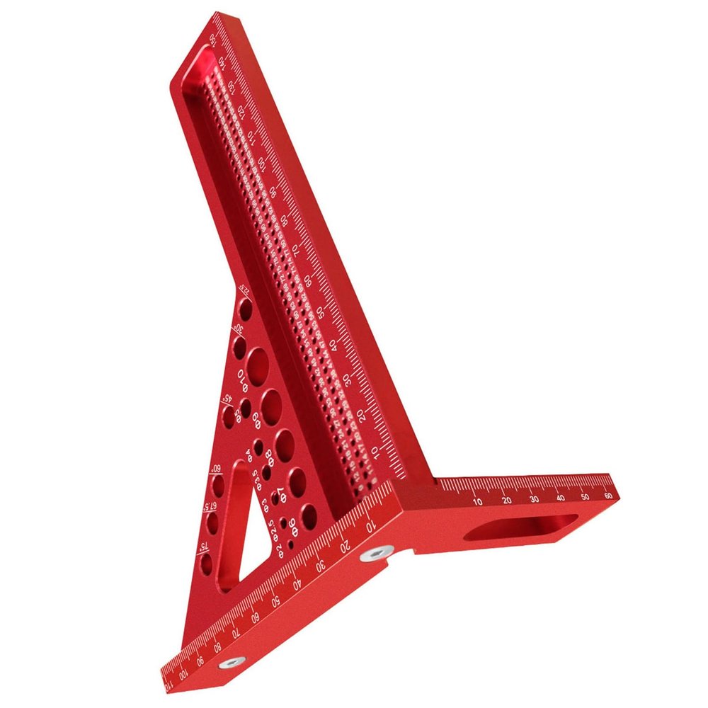 Fafeims 3D Multi-Angle Aluminum Alloy Measuring Ruler for Accurate Woodworking, Square Marking at 22.5° and 90°, Red