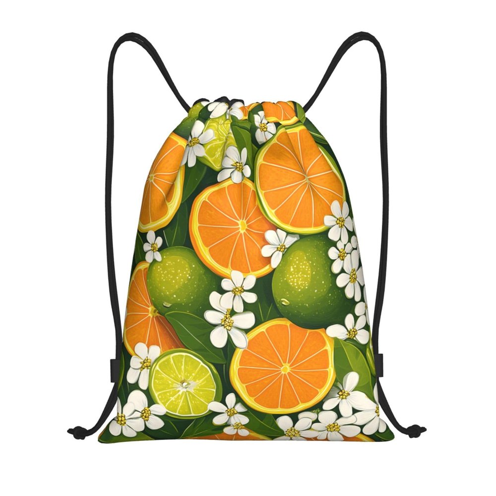 Orange Blossom Drawstring Gym Bag with Adjustable Cords