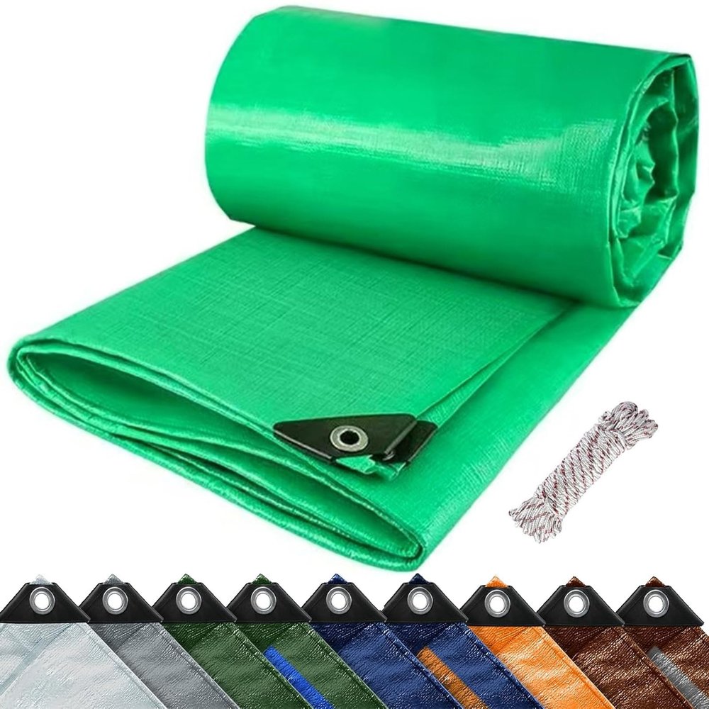 Green Tarpaulin with Eyelets, 1 x 2.4 m, UV-Stabilized, Double-Coated and Waterproof