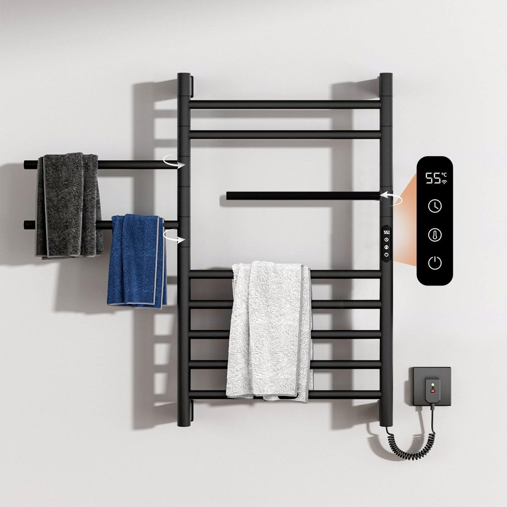 Electric Towel Warmer, 250 W, Thermostat & Timer, 180° Swivel