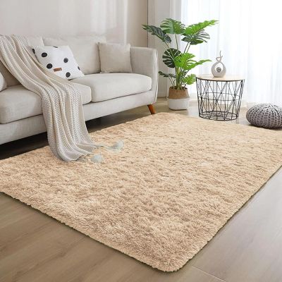 ANJIAJIE Shaggy Rug 120 x 170 cm, Soft High-Pile, Easy-Care and Durable, Beige