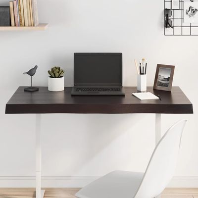 HETFTJN Solid Oak Tabletop, 100 x 60 cm, 2–6 cm Thick, Dark Brown, Live Edge