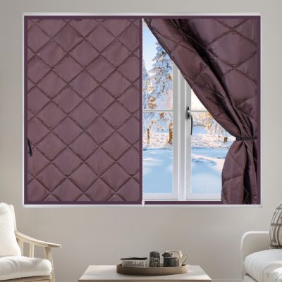 Winter Window Insulation Curtain with Zipper, Brown, 110 W x 160 H cm