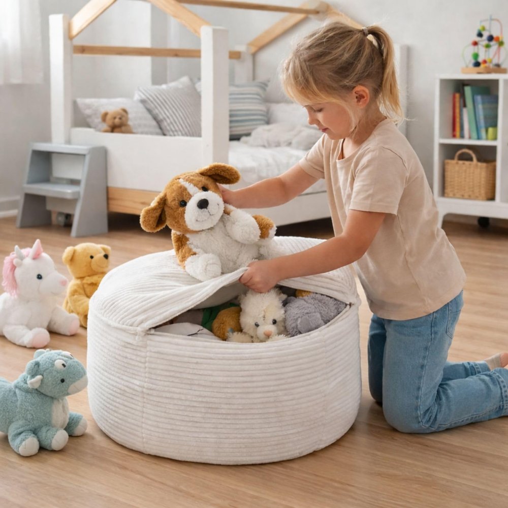 ELOVIA Stuffed Animal Storage Bean Bag Cover, Corduroy, Unfilled