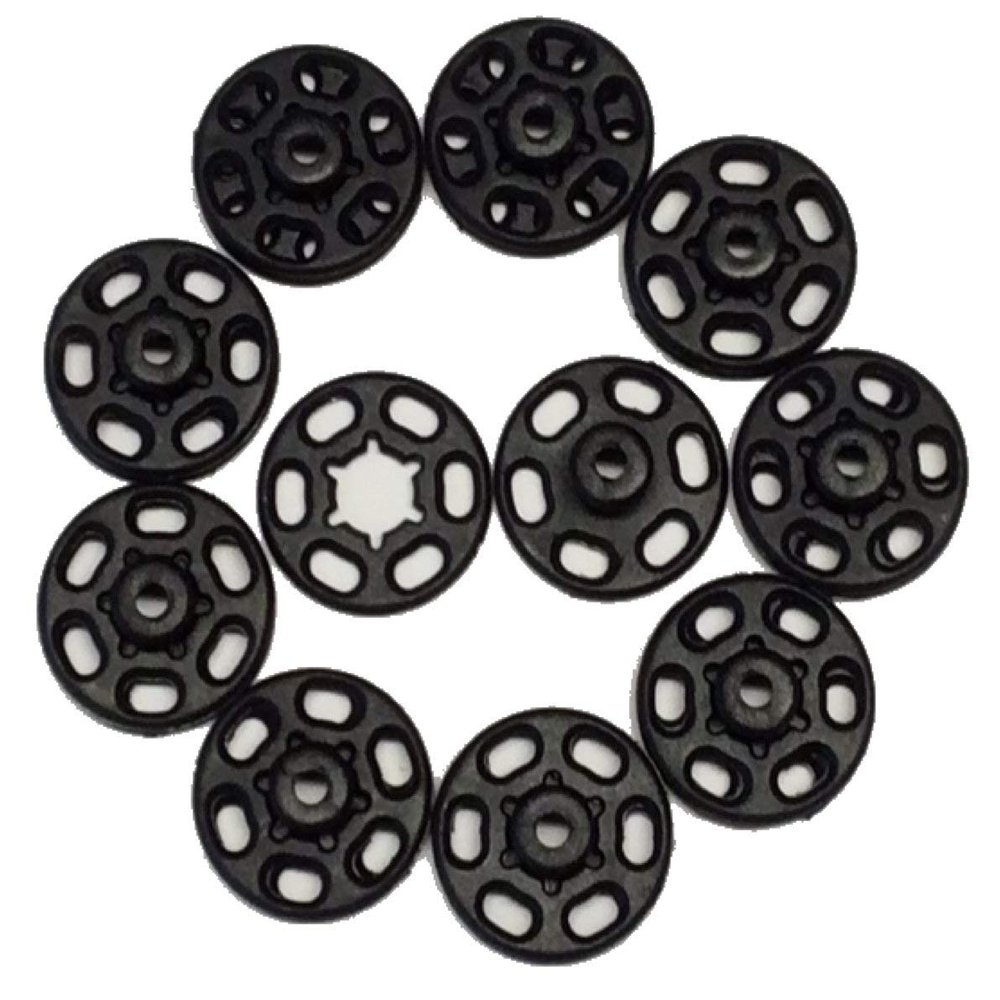 10 Black Plastic Snap Fasteners 15 mm