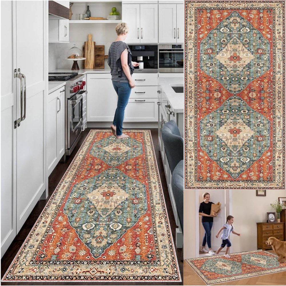 Runner Rug for Hallway and Kitchen, Non-Slip, Washable, 80 x 350 cm