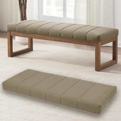 WLXFF Beige Teddy-Fleece Bench Cushion, 120 x 35 cm