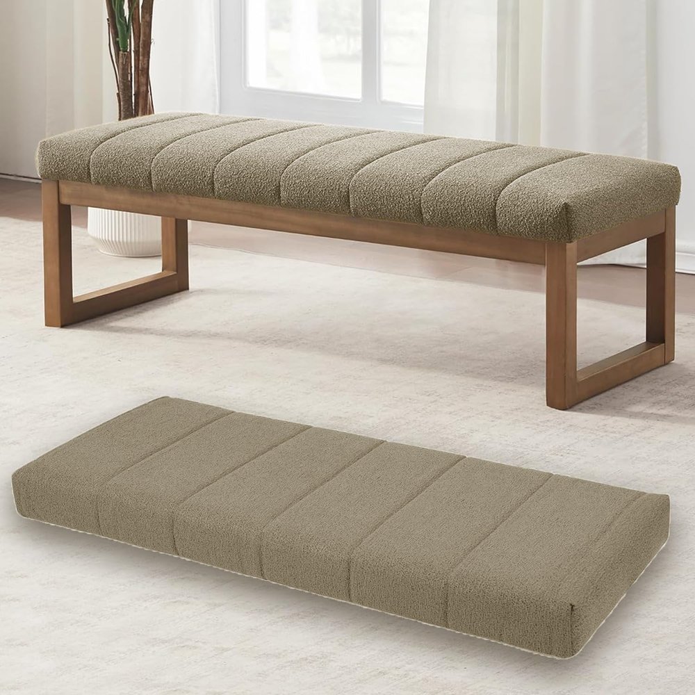 WLXFF Beige Teddy-Fleece Bench Cushion, 120 x 35 cm