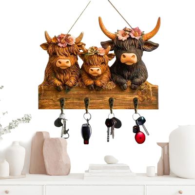 Generic Wall-Mounted Key Holder Rack, 4 Hooks, Space-Saving, 2D Flat