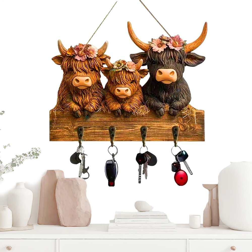 Generic Wall-Mounted Key Holder Rack, 4 Hooks, Space-Saving, 2D Flat