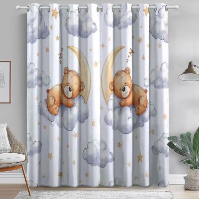 DSRDRFG Kids' Blackout Curtains with Bear Design, 90 x 200 cm (W x H), 2-Piece Set