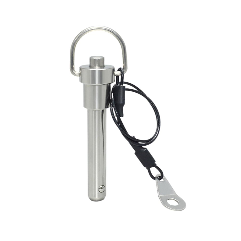 Stainless Steel Quick-Release Pin, 1 Pc., Spring-Ball Lock, 8 mm Diameter, with Retaining Lanyard (8 x 90 mm)