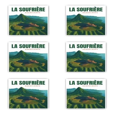 Laminated Stickers: 50 mm, 6 pcs - La Soufrière Guadeloupe Travel Stickers, Waterproof