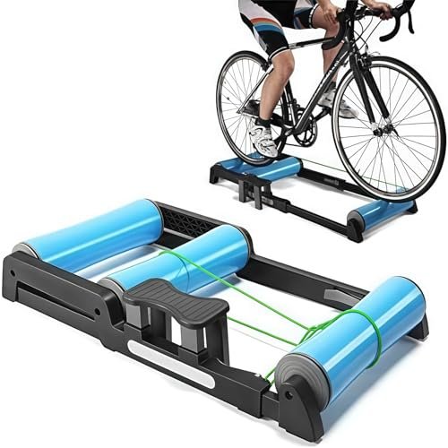 Folding Indoor Bike Trainer with Adjustable Resistance and Parabolic Rollers