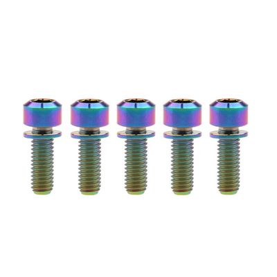 Titanium Screws M6 x 16/18/20/25/35 mm with Square Head and Hex Socket, with Titanium Washers, for Bicycle Brake Stems, 5-Pack (Rainbow, M6 x 18 mm)