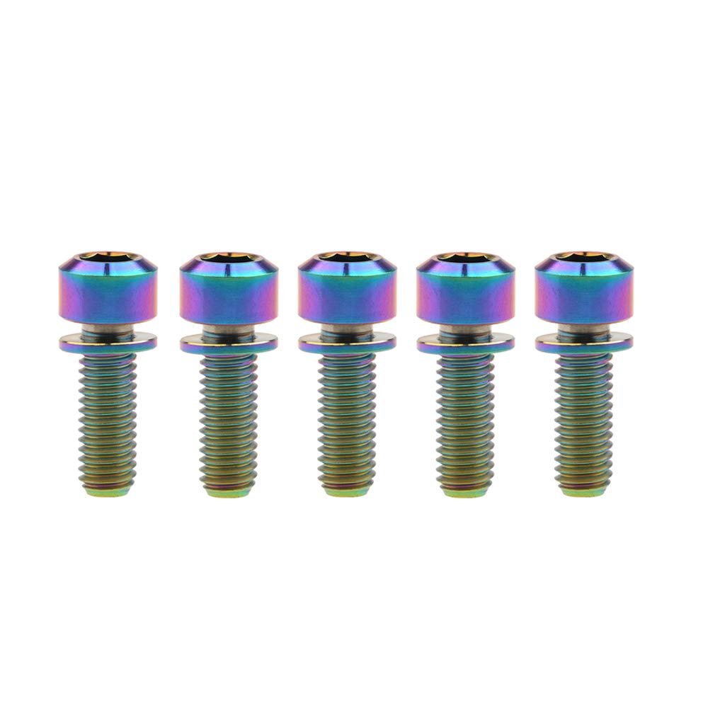 Titanium Screws M6 x 16/18/20/25/35 mm with Square Head and Hex Socket, with Titanium Washers, for Bicycle Brake Stems, 5-Pack (Rainbow, M6 x 18 mm)