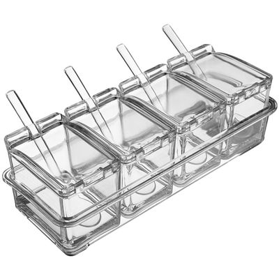 PAMINGONO Clear Acrylic Spice Container with Spoon and Freshness-Preserving Lid