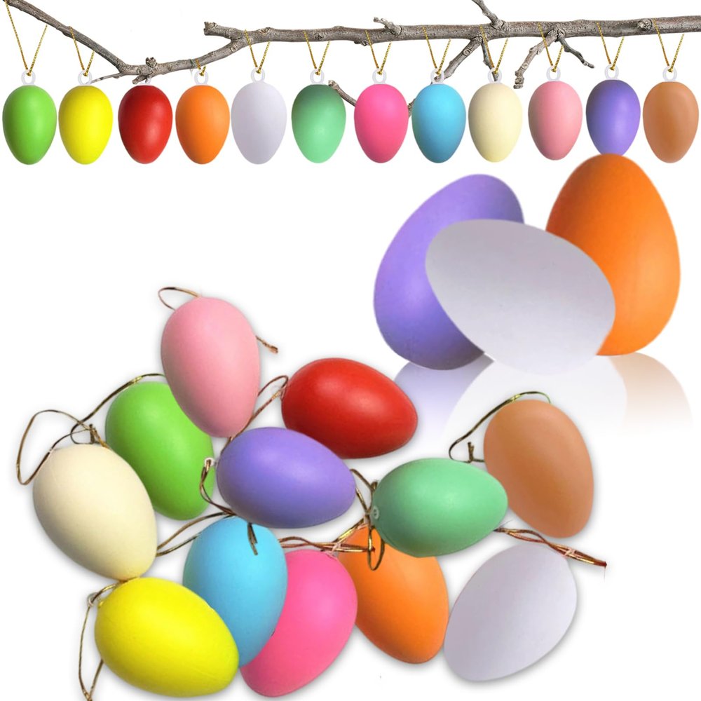 34 Hanging Easter Eggs, Colorful Plastic, 24 Small + 10 Large