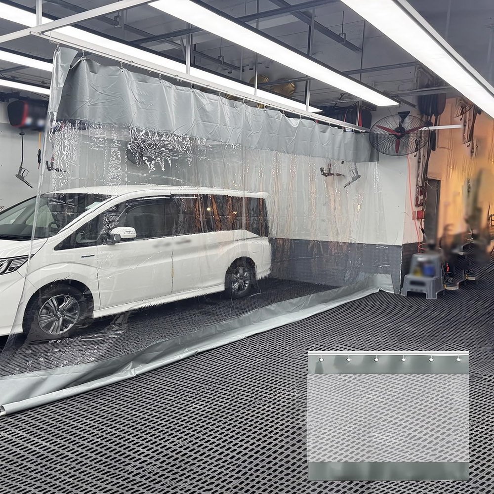 Weatherproof Transparent Outdoor Curtain with Track, Insulated Garage and Work Area Divider, Cuttable, W6 x H3 m (20 x 10 ft)